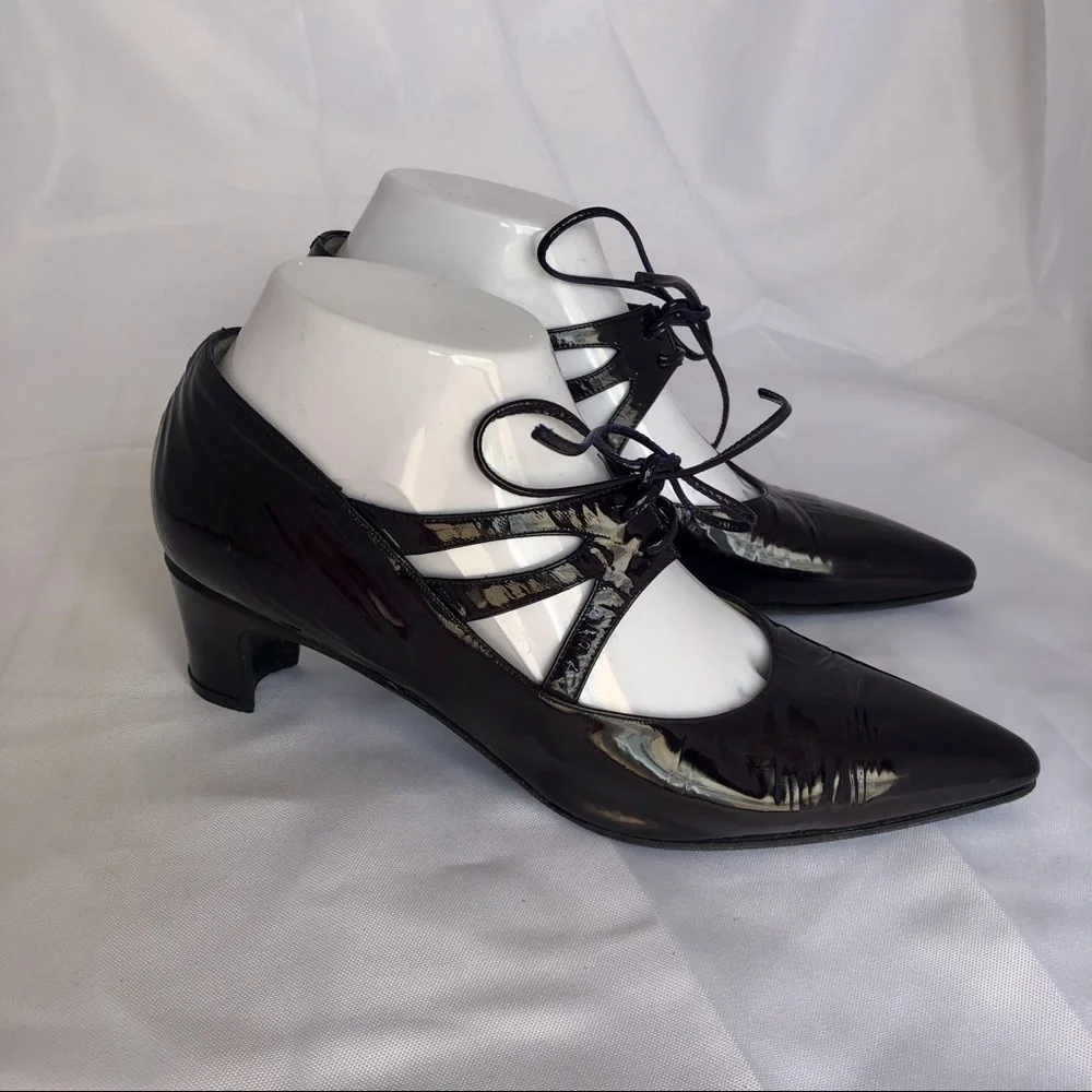Ombeline black cherry patent leather Cuban heels - Picture 2 of 13